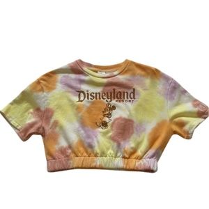 DISNEYLAND RESORT Cropped Minnie Mouse Short Sleeve Tie Dye Sweatshirt Size XL